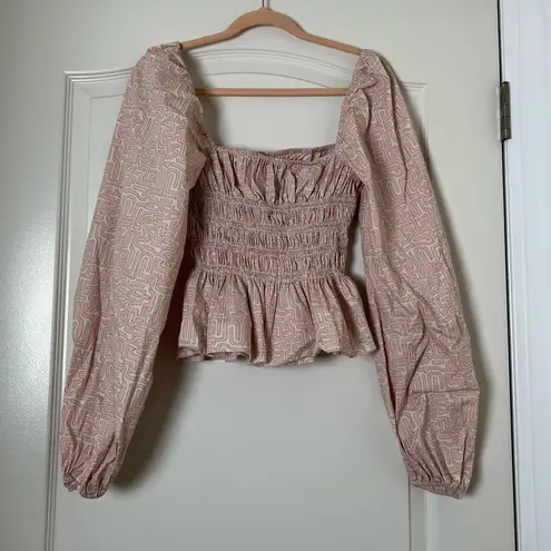 Staud Jules Smocked Square Neck Top in Pink Size M White Size M