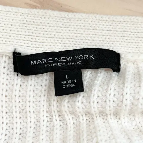 Marc New York Puff Sleeve Cable Knit Semi-Crop Cardigan Sweater in Ivory, Large