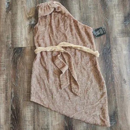 Retrofête Retrofete Ella Sequin Dress in Rose Gold/Tan Size Medium NWT One Shoulder Belt