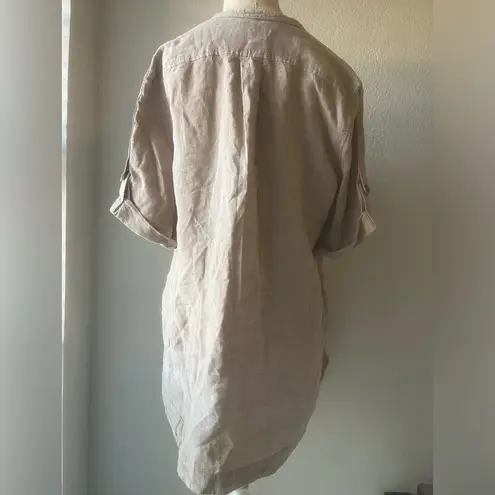 Coldwater Creek Women's Beige Button-Up Cargo Shirt Size L 100% linen