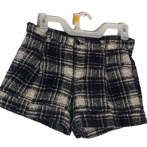 Mango MNG  Cotton Tweed Plaid High Rise Shorts Small Waist Womens 6