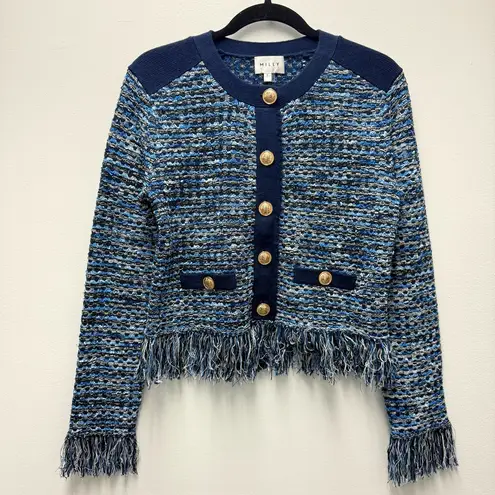 Milly NWT Kaia Textured Knit Cardigan Jacket & Skirt Set, Navy Multi | Small