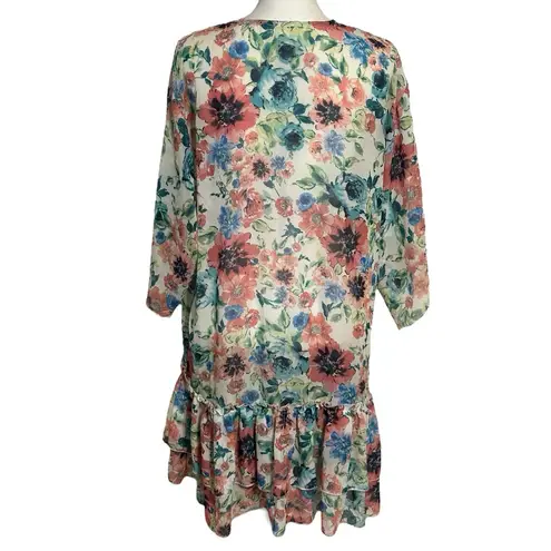 Merkai Floral Ruffle Kimono Cardigan NWOT Green Size M