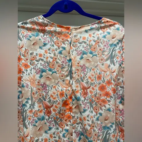 VTG Peach Orange Floral Print Short Sleeve Midi Dress