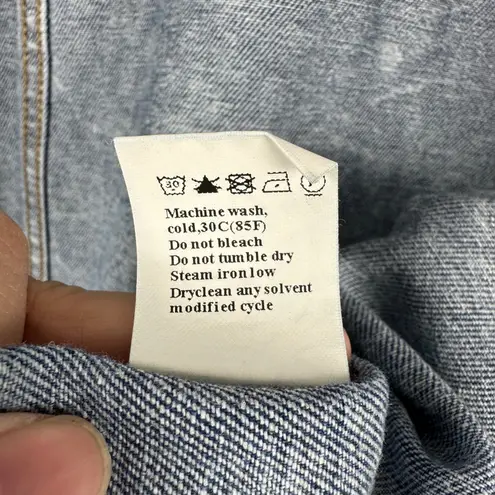 Aztec Denim‎ Jacket Hooded Western Print Raw Hem Oversized Womens 2XL Streetwear Blue Size XXL