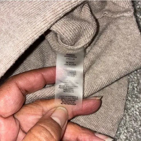 Aaeda Womens Beige Textured Knit Dolman Sleeve Sweater Red Contrast Stitching Tan Size L - Image 3