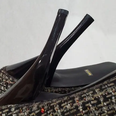 Anne Michelle Black Multicolor Tweed Open Toe Pumps Size 8