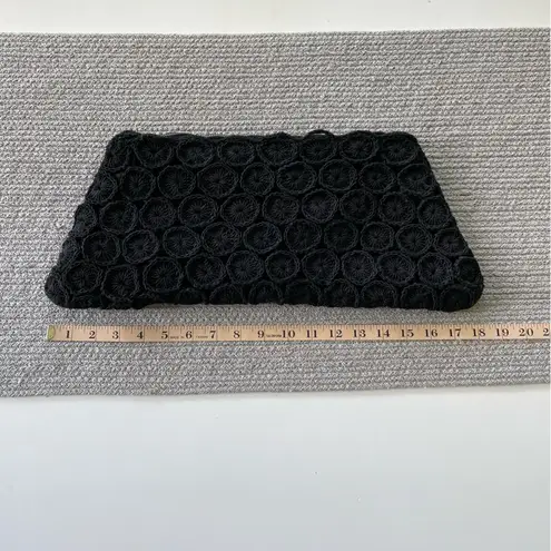 Vintage CORDE 1940’s Black Woven Circle Design Crochet Oversized Clutch Bag