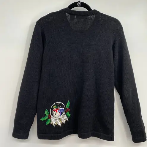 Vintage B.P. Designs Christmas Sweater Snowman Snow Globe Beading Embroidery