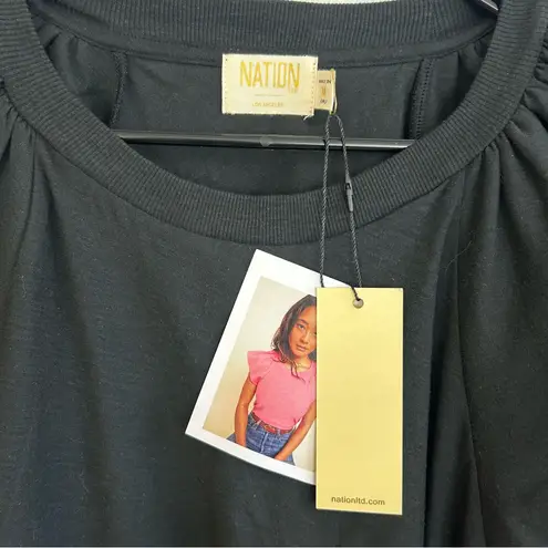 Nation Ltd NWT Lorna Black Short Flutter Sleeve Pima Cotton Ruffle Top Medium