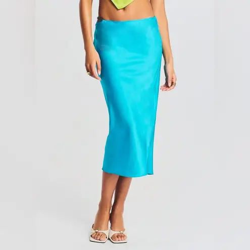 SER.O.YA Penina Silk Midi Skirt Size SMALL in Turquoise Blue
