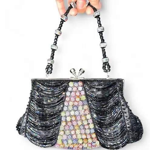 Elegant Black and Multicolor Beaded Women's Bag