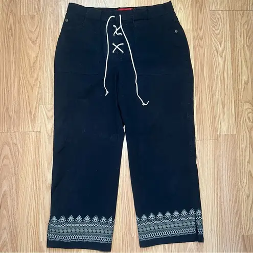 Gloria Vanderbilt Cropped Capri Pants Womens 8 Embellished Black Lace-Up Tie Y2K