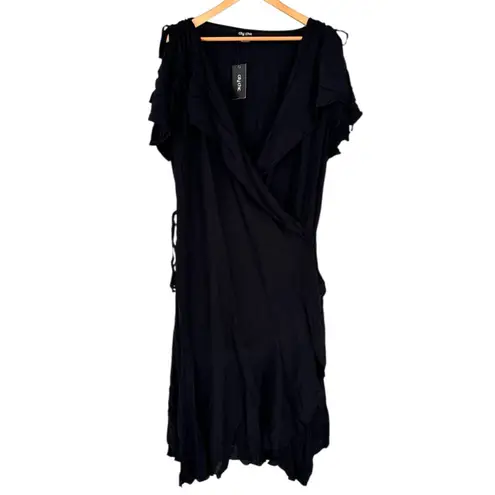 City Chic Imogen Wrap Hi-lo Midi Dress in Black size XXL/24 Split Sleeve NWT