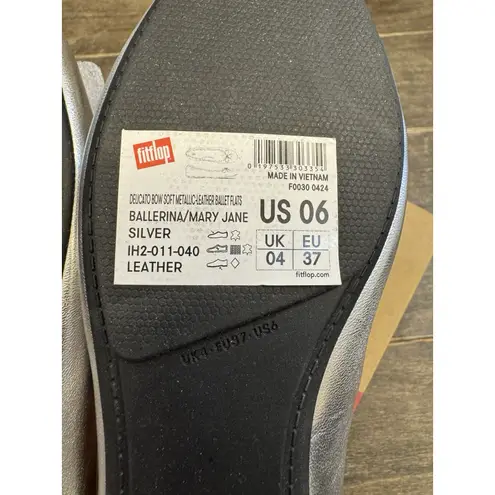 FitFlop Ballerina Mary Jane Flats Women's Size 6 Silver Leather Delicato Bow