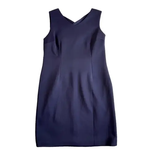 T Tahari Women’s Scuba Sheath Sleeveless Dress Size 14 Navy Crisscross Back