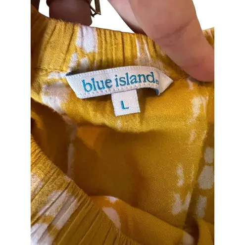 Blue Island  Women’s Off Shoulder Yellow Tie Dye Dress Size L Boho Ruffle Hem