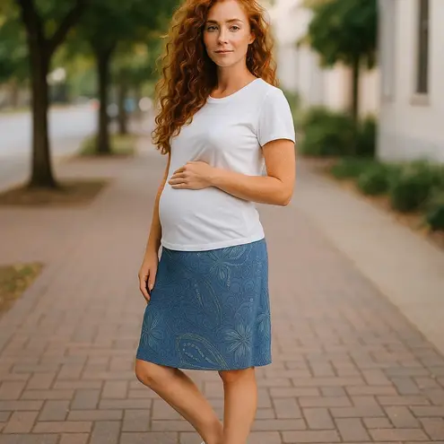 Liz Lange Womens Skirt Sz 2 Medium Large Fiona Paisley Blue White Maternity NEW