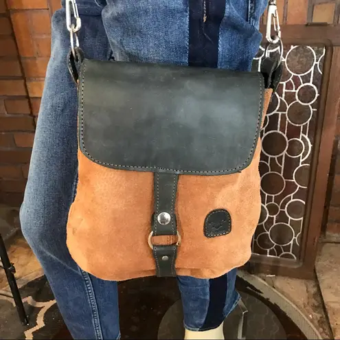 EL CEIBO HANDCRAFTED TAN SUEDE AND BLACK LEATHER CROSSBODY MESSENGER BAG Brown