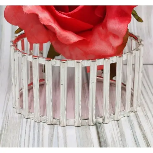Cute Silver Tone Wide Bar Bangle Cuff Bracelet One Size Form to Fit