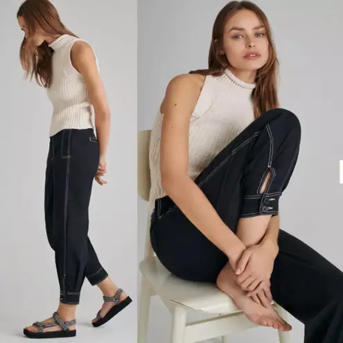 Maeve Anthropologie Foster Contrast-Stitch Joggers in Black Women's Size 10