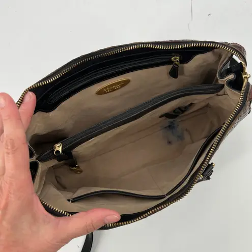 Brahmin Alligator Croc Black Leather Double Handle Bag with Crossbody Strap