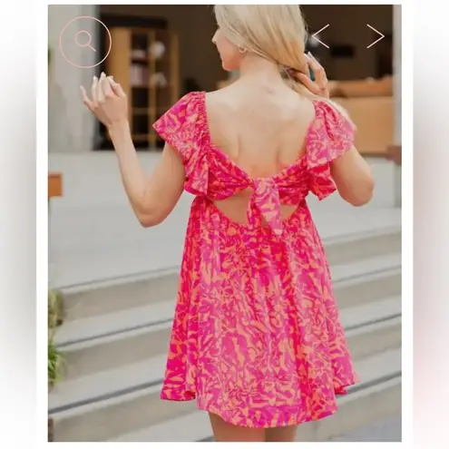 Glam NWT Orange and Pink Print Tie Back Dress Sz M