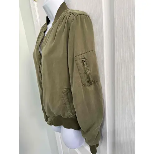Dear John Olive Green Zippered Front Ribbed Cuffs Casual Bomber Jacket Medium