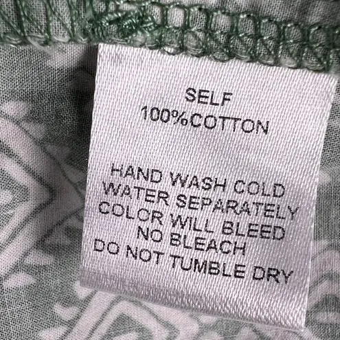 Hausen Aztec Diamond Print Cap Sleeve Ruffle Hem Mini Dress Green White Size M Size M