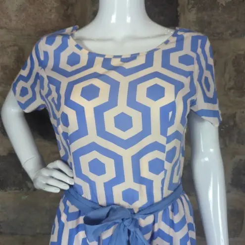 ANNABELLA Dress Geometric Shape Short Sleeve Woman's Size Large Blue White