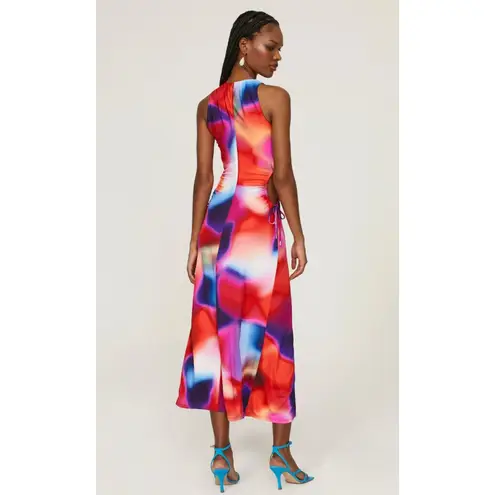 Rebecca Vallance Dress Womens 8 Red Blue Del Prado Midi Cutout Side Psychedelic