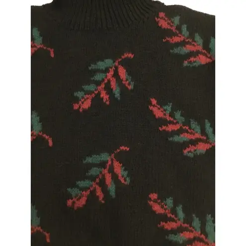 Head VTG Black Holiday Merlot/Green Holly Leaves Wool Turtleneck Sweater…