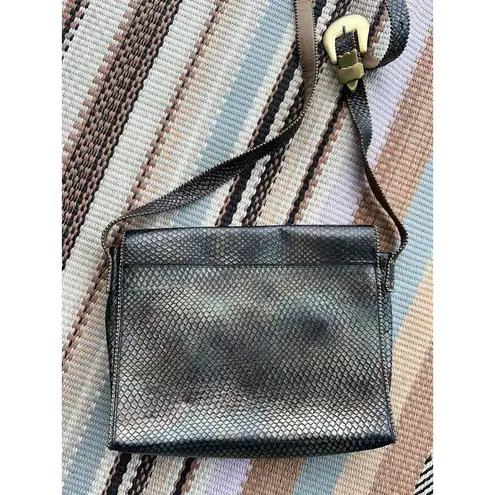 1992 Nina Arjani Leather 12x10" Shoulder Bag Cross Body Metallic Gold Snakeskin Black