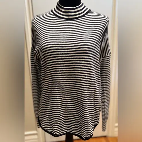 Madewell  Stripe-Mix‎ Ashbury Mockneck Sweater Dark Indigo Navy Blue & White XXS