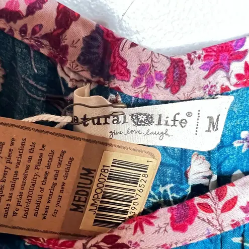 Natural Life  NEW Stephanie Jumpsuit Turquoise Roses Floral Wide Leg Boho Size M