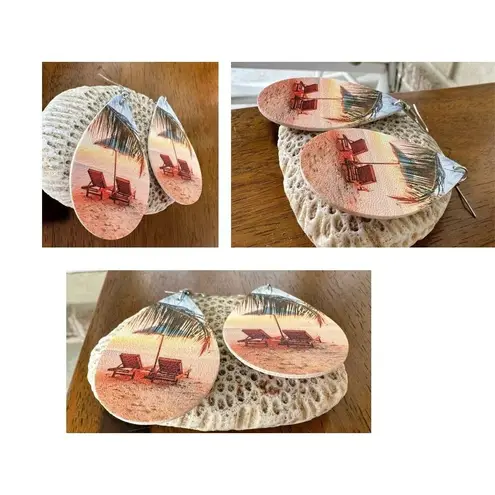 Beach Earrings Dangle hooks Ocean Palm Tree Hawaii Cruise Adirondack Cha… Blue