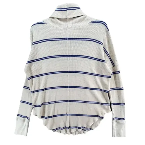 Babaton Aritzia Thermal Sweater Women S Cream Blue Striped Waffle Knit Cowl Neck