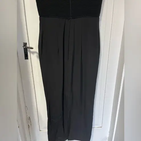 Vintage Silk Black bodycon midi slip dress with bodice ruching and back slit M Size 10