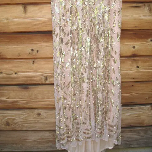 Mac Duggal Womens Plus Size Beaded Sequin 3/4 Sleeve Gown Rose Gold 4857