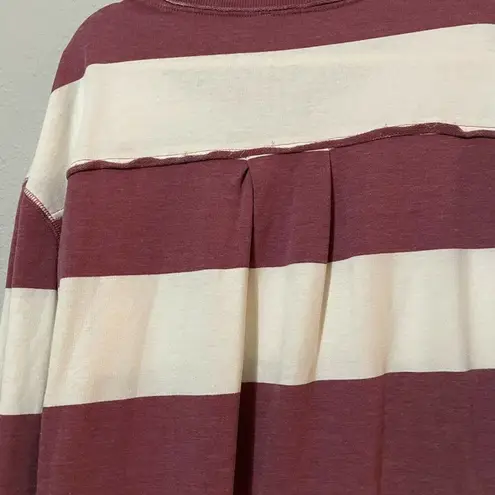 Jacks Oversized Maroon Striped Round Neck Long Sleeve Blouse Top Size X Small