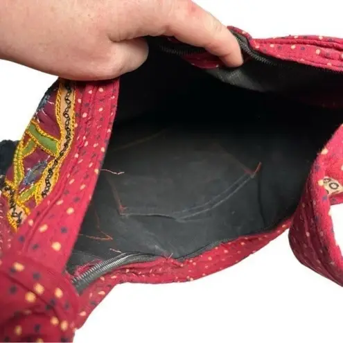Hippie Embroidery Hobo Boho CrossBody Side Bag Red Maroon