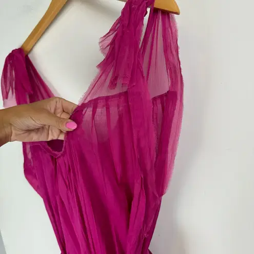 Philosophy di Alberta Ferretti Womens Dress Sz 6 Cotton Silk Tie Fuchsia Pink