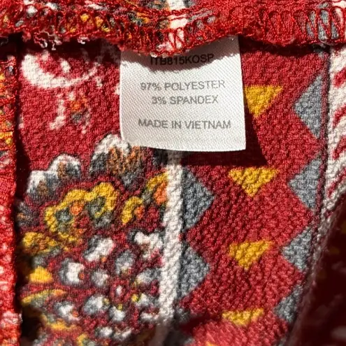 C Lab Sleeveless Tiered Floral V Neck Mock Neck Top Women's Medium Red