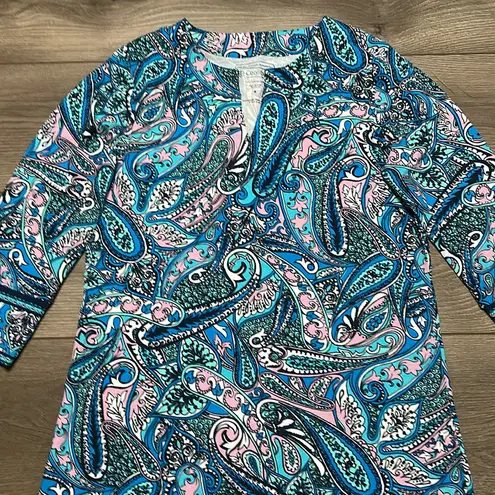 Coolibar Oceanside Tunic Dress Blue Paisley Beach Swim Coverup Size Small