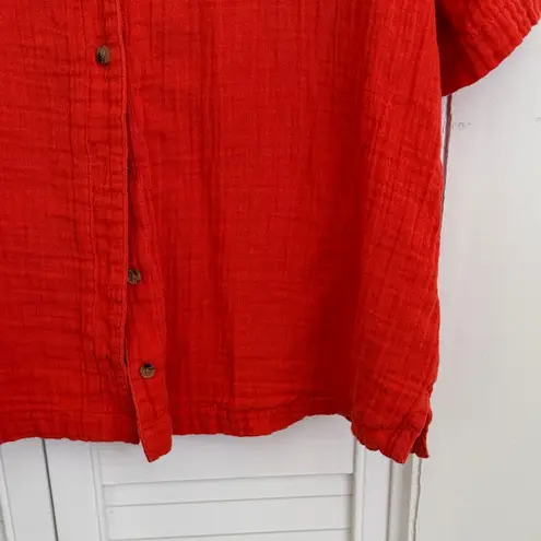 Old Navy  Orange Crinkle Gauze Button-Down Short Sleeve Shirt, Small