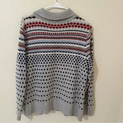 Christopher & Banks Christopher Banks Full Zip Cardigan Sweater Jacket Gray Fair Isle Womens Large