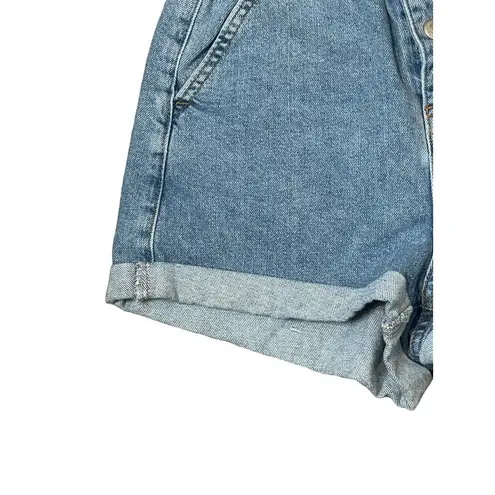 Topshop  Women's Shorts Hi-Rise Cuffed Hem Paper Bag Button Fly Blue Denim Size 6