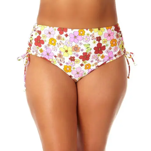 California Sunshine White High Waisted Floral Bikini Bottom Lace-Up Sides 2X