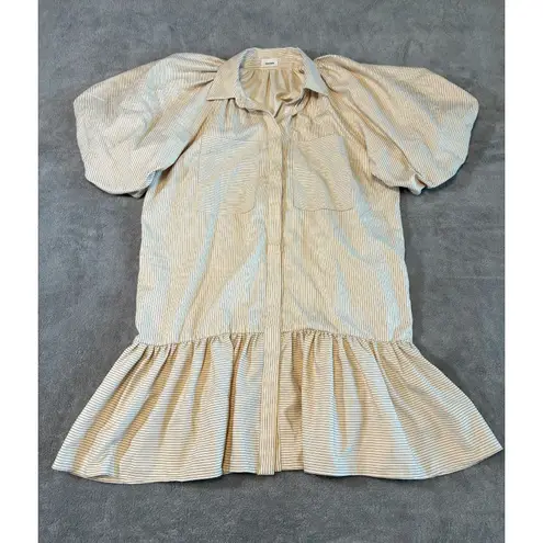 Aureum the Label Puff Sleeve Collared Mini Dress Neutral Beige Ruffle Small Tan