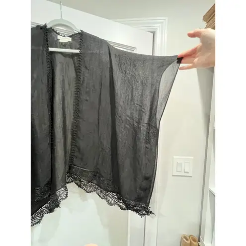 Treasure & Bond Treasure Bond Black Lace Trim Sheer Kimono Cardigan One Size